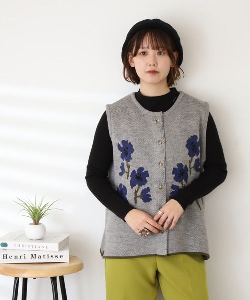 Emago（イマゴ）の「EMAGO 花ｼﾞｬｶﾞｰﾄﾞﾍﾞｽﾄ（ベスト・レディース・杢グレー/レッド/ブラック・FREE）」の16枚目の写真