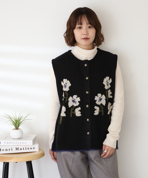 Emago（イマゴ）の「EMAGO 花ｼﾞｬｶﾞｰﾄﾞﾍﾞｽﾄ（ベスト・レディース・杢グレー/レッド/ブラック・FREE）」の6枚目の写真