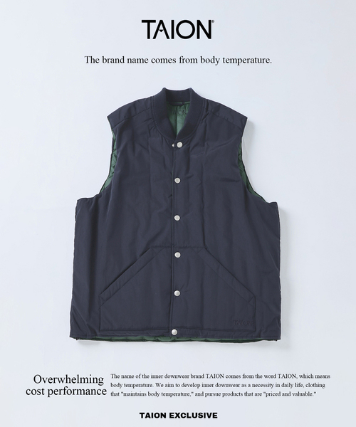 ジャケット・アウター TAION/RE Vertical quilt Rvs Down Vest TAION / タイオン 別注 ヴァーチカルキルト リバーシブル ダウンベスト