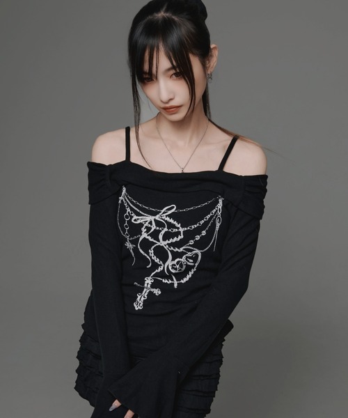 .KOM(ドットコム)の「『.KOM/ドットケーオーエム』デザインロングスリーブ【GC】(Tシャツ/カットソー・レディース・ブラック/ホワイト・FREE)」の10枚目の写真