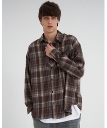 TENER（テネル）の「TNR オーバーサイズ コットンチェックシャツ ブラウン（シャツ/ブラウス）」