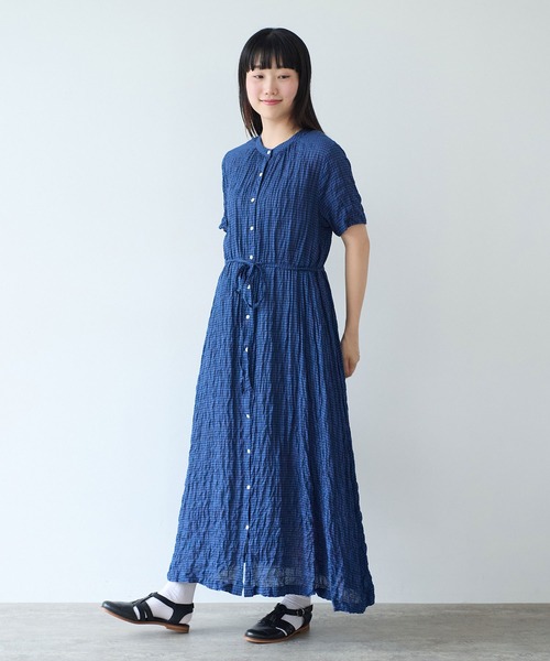 bulle de savon（ビュルデサボン）の「shirring mini check ワンピース（ワンピース・レディース・ブルー/ホワイト・FREE）」の2枚目の写真