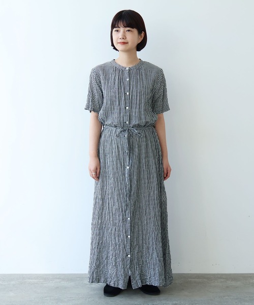 bulle de savon（ビュルデサボン）の「shirring mini check ワンピース（ワンピース・レディース・ブルー/ホワイト・FREE）」の4枚目の写真