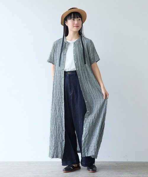 bulle de savon（ビュルデサボン）の「shirring mini check ワンピース（ワンピース・レディース・ブルー/ホワイト・FREE）」の13枚目の写真