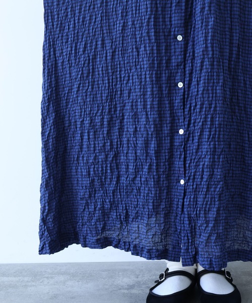 bulle de savon（ビュルデサボン）の「shirring mini check ワンピース（ワンピース・レディース・ブルー/ホワイト・FREE）」の5枚目の写真