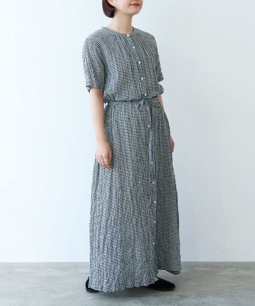 bulle de savon（ビュルデサボン）の「shirring mini check ワンピース（ワンピース・レディース・ブルー/ホワイト・FREE）」の3枚目の写真