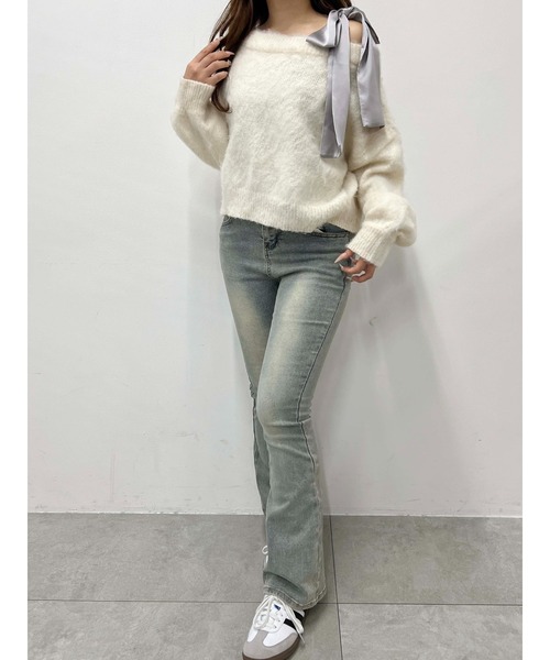 WEGO(ウィゴー)の「リボンワンショルニット(ニット/セーター・レディース・グレー/アイボリー/ブラウン・FREE)」の8枚目の写真