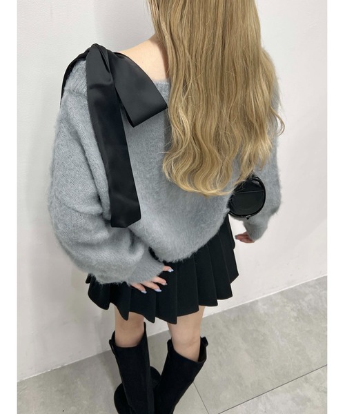 WEGO(ウィゴー)の「リボンワンショルニット(ニット/セーター・レディース・グレー/アイボリー/ブラウン・FREE)」の12枚目の写真