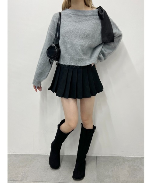 WEGO(ウィゴー)の「リボンワンショルニット(ニット/セーター・レディース・グレー/アイボリー/ブラウン・FREE)」の13枚目の写真