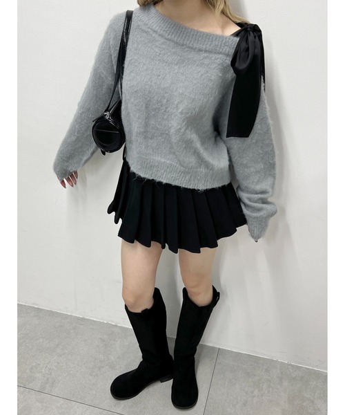 WEGO(ウィゴー)の「リボンワンショルニット(ニット/セーター・レディース・グレー/アイボリー/ブラウン・FREE)」の14枚目の写真