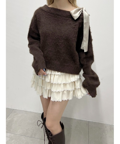 WEGO(ウィゴー)の「リボンワンショルニット(ニット/セーター・レディース・グレー/アイボリー/ブラウン・FREE)」の20枚目の写真