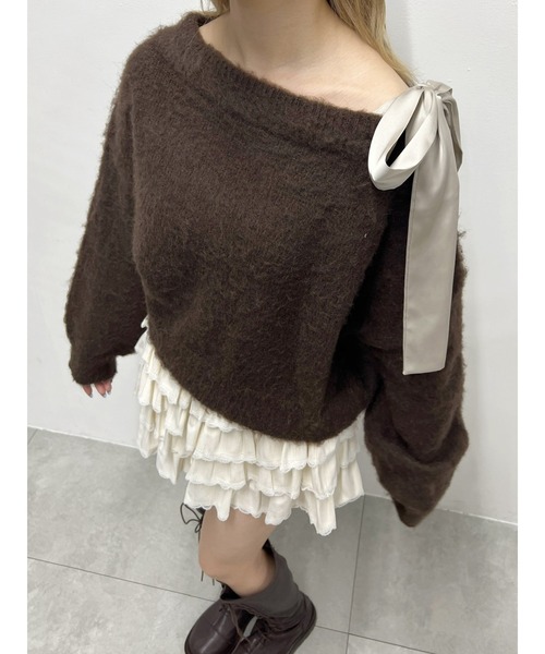 WEGO(ウィゴー)の「リボンワンショルニット(ニット/セーター・レディース・グレー/アイボリー/ブラウン・FREE)」の16枚目の写真