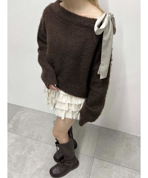 WEGO(ウィゴー)の「リボンワンショルニット(ニット/セーター・レディース・グレー/アイボリー/ブラウン・FREE)」の17枚目の写真