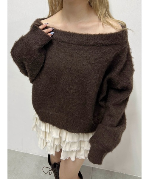 WEGO(ウィゴー)の「リボンワンショルニット(ニット/セーター・レディース・グレー/アイボリー/ブラウン・FREE)」の19枚目の写真