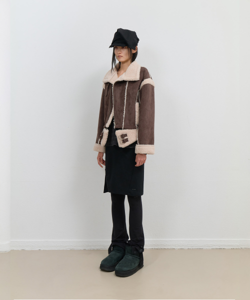 Detachable Fur Shearling Jacket / Stone Brown（ムートンコート