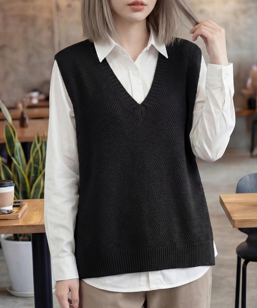 cammie(キャミー)の「ニットベスト(ベスト・レディース・ダークグレー/ダークブラウン/アイボリー/ブラック・F)」の14枚目の写真