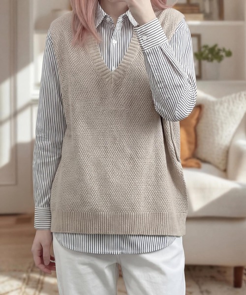 cammie(キャミー)の「ニットベスト(ベスト・レディース・ダークグレー/ダークブラウン/アイボリー/ブラック・F)」の9枚目の写真
