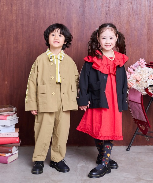 MARKEY'S（マーキーズ）の「ソデラインノーカラージャケット/セットアップ可（ノーカラージャケット・キッズ・ベージュ/ブラック・150/140/130/120/110/100/90）」の3枚目の写真