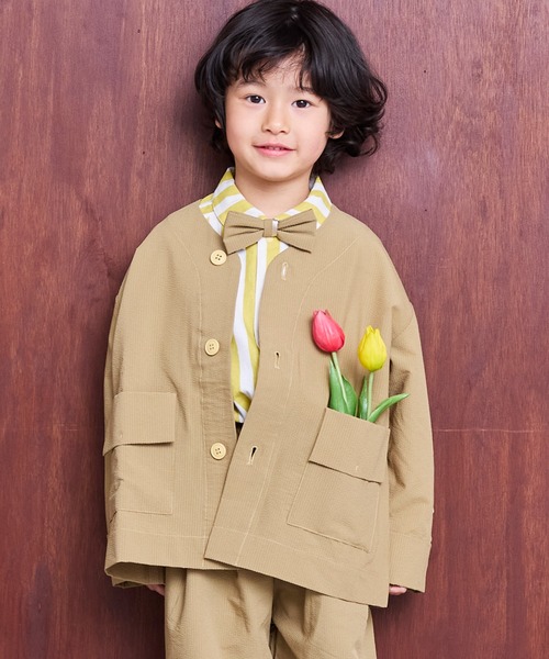 MARKEY'S（マーキーズ）の「ソデラインノーカラージャケット/セットアップ可（ノーカラージャケット・キッズ・ベージュ/ブラック・150/140/130/120/110/100/90）」の5枚目の写真