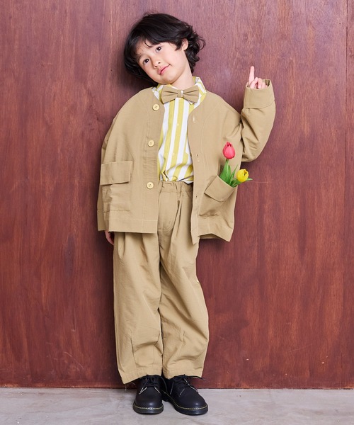 MARKEY'S（マーキーズ）の「ソデラインノーカラージャケット/セットアップ可（ノーカラージャケット・キッズ・ベージュ/ブラック・150/140/130/120/110/100/90）」の7枚目の写真