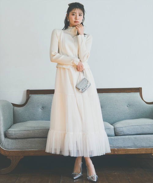 ツイード×チュールドッキングワンピース（ワンピース）｜AND COUTURE