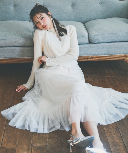 ツイード×チュールドッキングワンピース（ワンピース）｜AND COUTURE