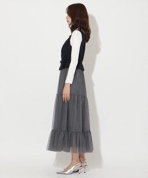 AND COUTURE(アンドクチュール)の「ツイード×チュールドッキングワンピース(ワンピース・レディース・ネイビー/ブルー/オフホワイト・FREE)」の14枚目の写真
