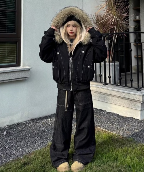 LAC-VERT（ラック・ヴェール）の「フード付きステッチボアブルゾン（ブルゾン・レディース・ブラック/カーキ・MEDIUM/SMALL）」の20枚目の写真