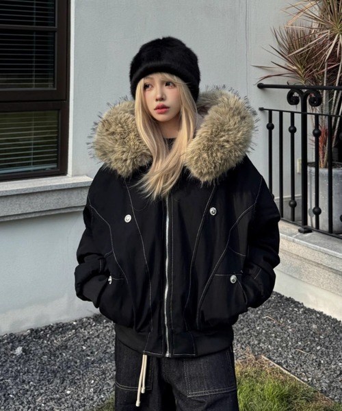 LAC-VERT（ラック・ヴェール）の「フード付きステッチボアブルゾン（ブルゾン・レディース・ブラック/カーキ・MEDIUM/SMALL）」の13枚目の写真