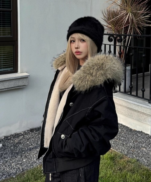 LAC-VERT（ラック・ヴェール）の「フード付きステッチボアブルゾン（ブルゾン・レディース・ブラック/カーキ・MEDIUM/SMALL）」の15枚目の写真