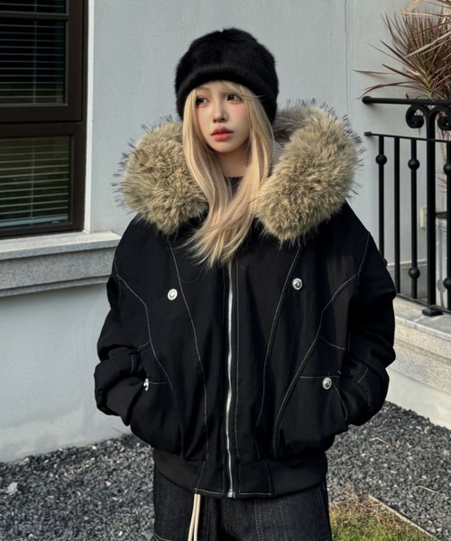 LAC-VERT（ラック・ヴェール）の「フード付きステッチボアブルゾン（ブルゾン・レディース・ブラック/カーキ・MEDIUM/SMALL）」の16枚目の写真