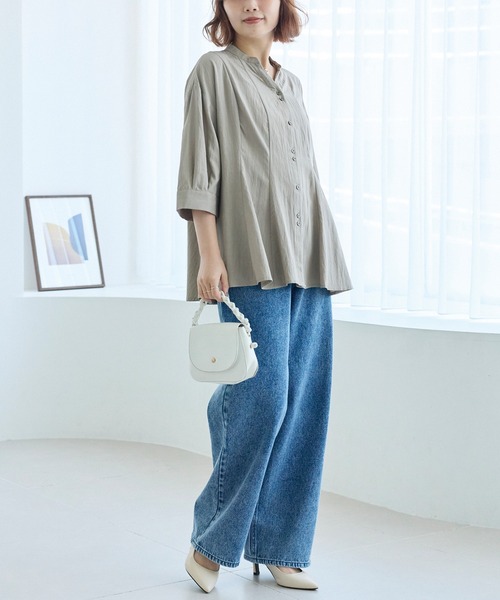 LAVEANGE(ラビアンジェ)の「【好機能シリーズ】UVカット・接触冷感・速乾|タックチュニックブラウス|美シルエット/オフィスカジュアル/きれいめ/体型カバー(シャツ/ブラウス・レディース・オフホワイト/ブラック/モカ・5L/4L/3L/LL/M)」の10枚目の写真