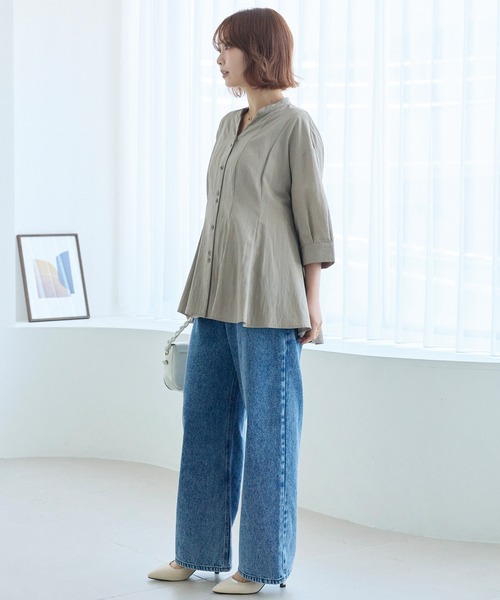 LAVEANGE(ラビアンジェ)の「【好機能シリーズ】UVカット・接触冷感・速乾|タックチュニックブラウス|美シルエット/オフィスカジュアル/きれいめ/体型カバー(シャツ/ブラウス・レディース・オフホワイト/ブラック/モカ・5L/4L/3L/LL/M)」の12枚目の写真