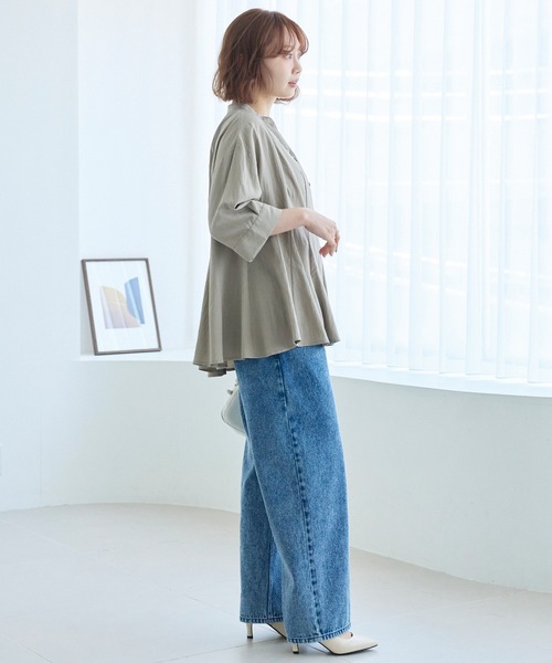 LAVEANGE(ラビアンジェ)の「【好機能シリーズ】UVカット・接触冷感・速乾|タックチュニックブラウス|美シルエット/オフィスカジュアル/きれいめ/体型カバー(シャツ/ブラウス・レディース・オフホワイト/ブラック/モカ・5L/4L/3L/LL/M)」の13枚目の写真
