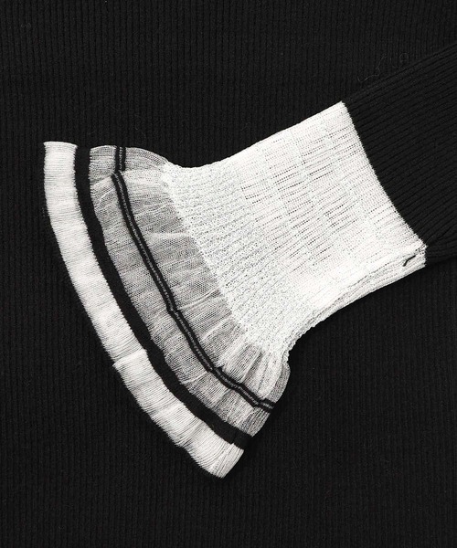 iS ScoLar（イズスカラー）の「ニット×シアー袖切替ロンT（Tシャツ/カットソー・レディース・杢グレー/ブラック/グリーン・M）」の12枚目の写真