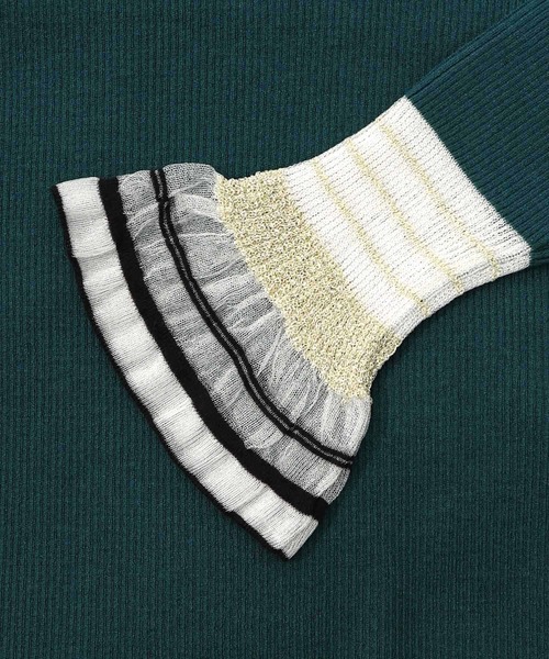 iS ScoLar（イズスカラー）の「ニット×シアー袖切替ロンT（Tシャツ/カットソー・レディース・杢グレー/ブラック/グリーン・M）」の13枚目の写真