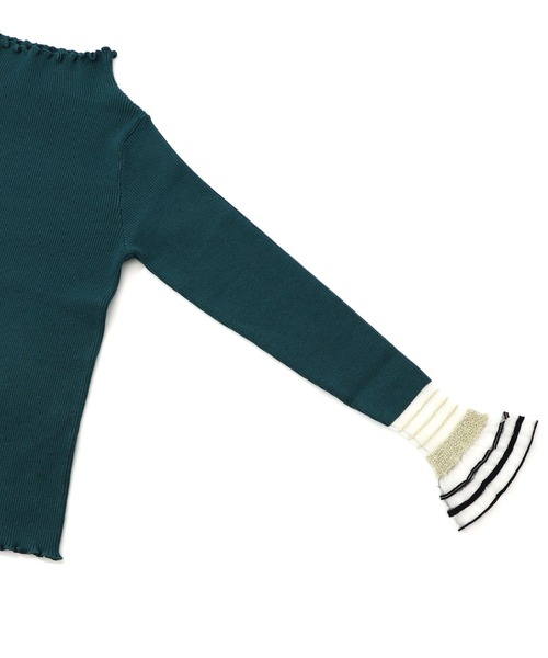 iS ScoLar（イズスカラー）の「ニット×シアー袖切替ロンT（Tシャツ/カットソー・レディース・杢グレー/ブラック/グリーン・M）」の15枚目の写真