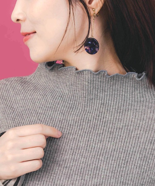 iS ScoLar（イズスカラー）の「ニット×シアー袖切替ロンT（Tシャツ/カットソー・レディース・杢グレー/ブラック/グリーン・M）」の8枚目の写真