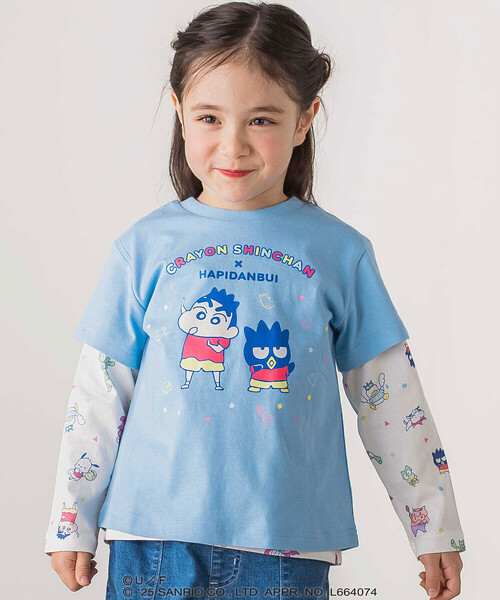 SLAP SLIP（スラップスリップ）の「【原作クレヨンしんちゃん×はぴだんぶい×SLAPSLIP】フロントプリント半袖Tシャツ+総柄長袖Tシャツ2点セット(80~120cm)（Tシャツ/カットソー・キッズ・ブルー/オフホワイト・120cm/110cm/80ｃｍ/90cm/100cm）」の8枚目の写真