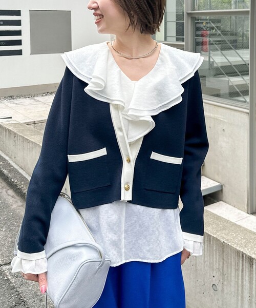 NOLLEY’S(ノーリーズ)の「ウォッシャブルラッフルカラーブラウス(シャツ/ブラウス・レディース・ネイビー/ミント/ホワイト・38)」の8枚目の写真