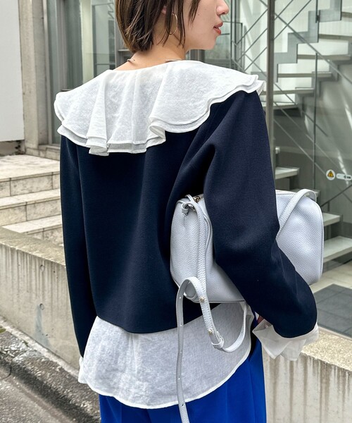 NOLLEY’S(ノーリーズ)の「ウォッシャブルラッフルカラーブラウス(シャツ/ブラウス・レディース・ネイビー/ミント/ホワイト・38)」の10枚目の写真