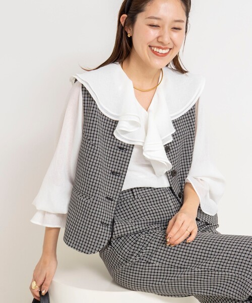 NOLLEY’S(ノーリーズ)の「ウォッシャブルラッフルカラーブラウス(シャツ/ブラウス・レディース・ネイビー/ミント/ホワイト・38)」の12枚目の写真