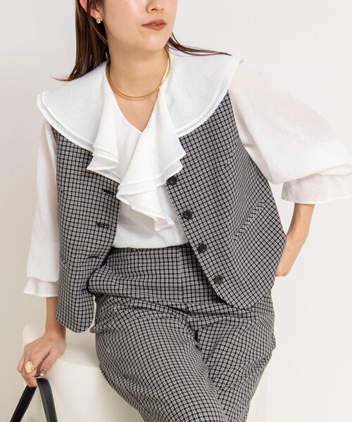 NOLLEY’S(ノーリーズ)の「ウォッシャブルラッフルカラーブラウス(シャツ/ブラウス・レディース・ネイビー/ミント/ホワイト・38)」の13枚目の写真