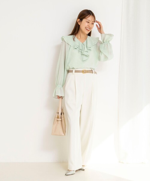 NOLLEY’S（ノーリーズ）の「ウォッシャブルラッフルカラーブラウス（シャツ/ブラウス・レディース・ネイビー/ミント/ホワイト・38）」の5枚目の写真