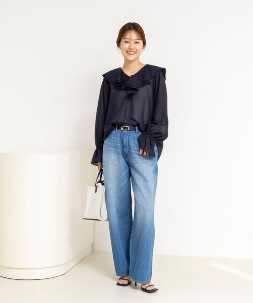 NOLLEY’S（ノーリーズ）の「ウォッシャブルラッフルカラーブラウス（シャツ/ブラウス・レディース・ネイビー/ミント/ホワイト・38）」の11枚目の写真