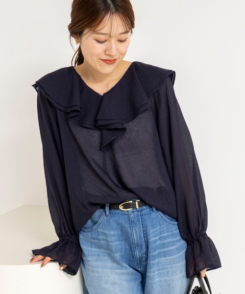 NOLLEY’S（ノーリーズ）の「ウォッシャブルラッフルカラーブラウス（シャツ/ブラウス・レディース・ネイビー/ミント/ホワイト・38）」の12枚目の写真