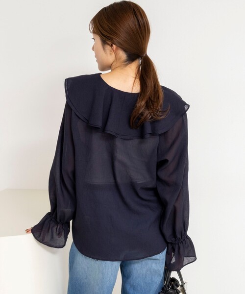 NOLLEY’S（ノーリーズ）の「ウォッシャブルラッフルカラーブラウス（シャツ/ブラウス・レディース・ネイビー/ミント/ホワイト・38）」の13枚目の写真