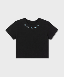 DIMANCHE（ディマンシュ）の「ローズ刺繍Tシャツ（ブラック）（Tシャツ/カットソー）」