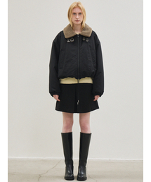 fur collar balloon padded jacket (black)