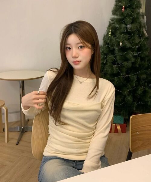 MONGDOL(モンドル)の「チューブトップシャーリングレイヤードTシャツクリームMDTS083CREAM(Tシャツ/カットソー・レディース・その他・FREE)」の2枚目の写真